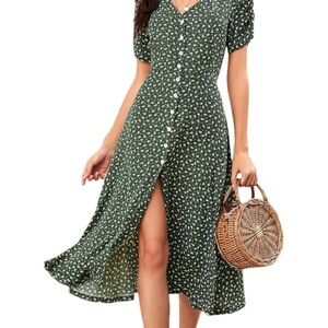 Green Floral Button-Down Dress